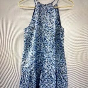 Tuckernuck Women's Cornflower Swing Dress Blue Sleeveless Floral Tiered Mini M